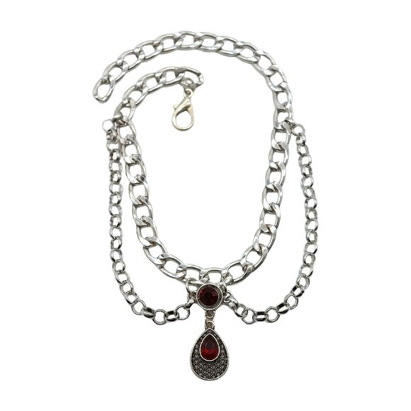 Women Silver Metal Boot Chain Bracelet Shoe Anklet Ethnic Drop Charm Red 2PCS - Picture 13 of 17